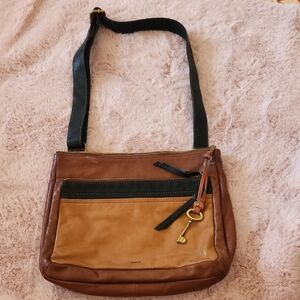 Fossil Brown and Tan Leather Shoulder Bag